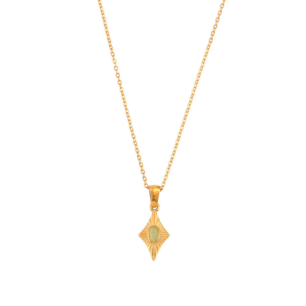 Olivenorma Cat's Eye Pendant Sweater Stainless Steel Necklace - Grass Green Cat's Eye Stone&Golden - image 3