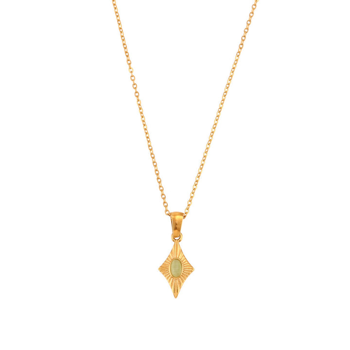 Olivenorma Cat's Eye Pendant Sweater Stainless Steel Necklace - Grass Green Cat's Eye Stone&Golden - image 3