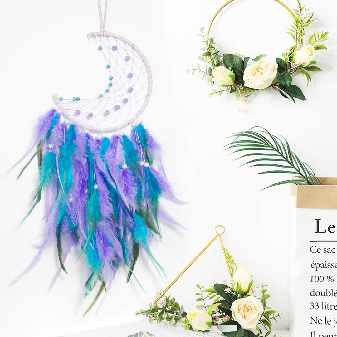 Olivenorma Handmade Beaded Turquoise Purple Jade Moon Dream Catcher - image 1