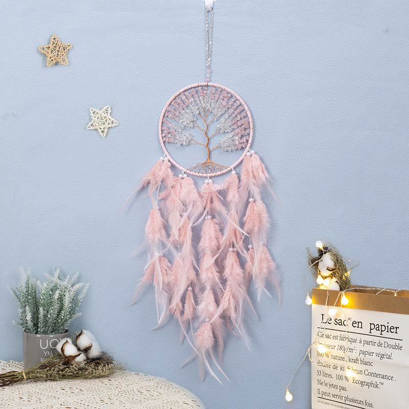 Olivenorma Crystal Tree of Life Pink Feather Dream Catcher - Rose Quartz&Clear Crystal - image 28