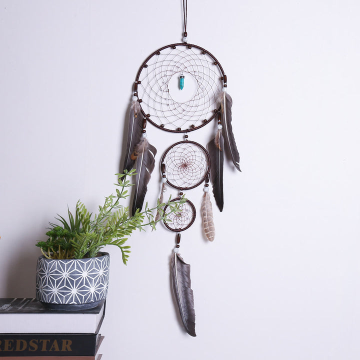 Olivenorma Turquoise Crystal Triple Feather Dream Catcher - image 3