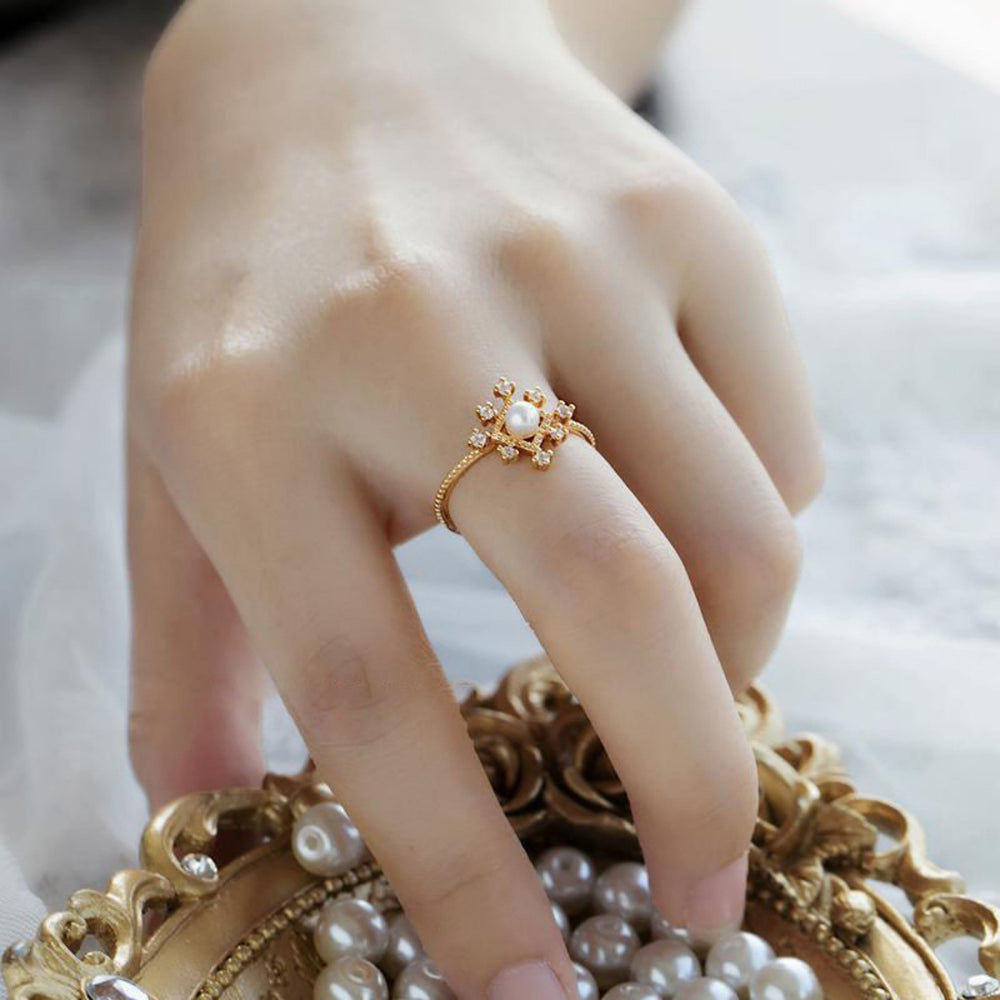 Olivenorma Romontic Flower Natural Pearl With Zircon Ring - image 1