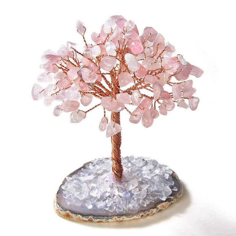 Olivenorma Rose Quartz Natural Gemstone Feng Shui Tree with Agate Base - image 1