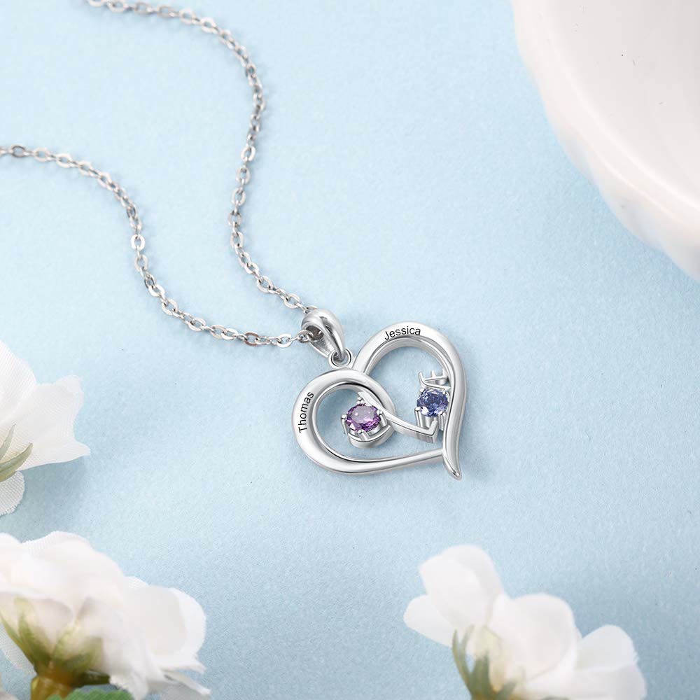 Olivenorma Personalized 2 Name Birthstones Necklace - image 1