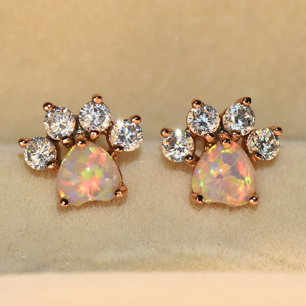 Olivenorma Kawaii Opal White Zircon Kitty Paw Earrings - Rose Gold - White Zircon & White Opal - image 16