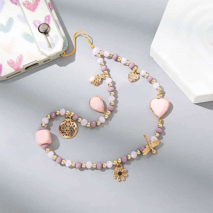 Olivenorma Crystal Pearl Drop Heart Shape Phone Strap - Rose Quartz - image 4