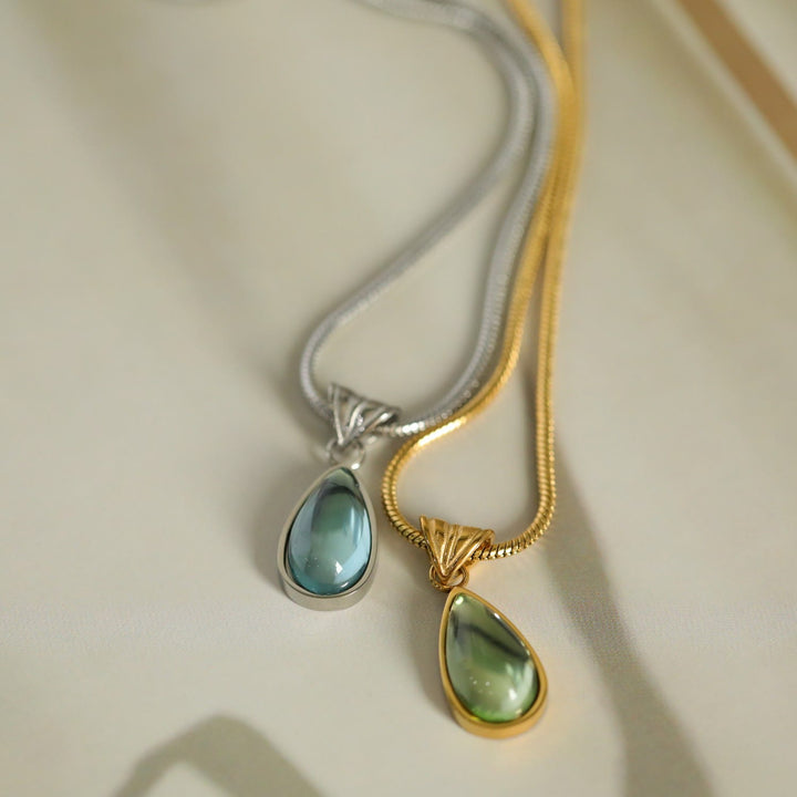 Olivenorma Drop Shape Green Aventurine Aquamarine Pendant Necklace - image 0
