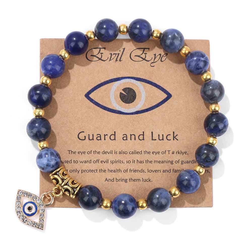 Olivenorma Natural Stone Bead Evil Eye Pendant Bracelet - Evil Eye&Sodalite - image 2