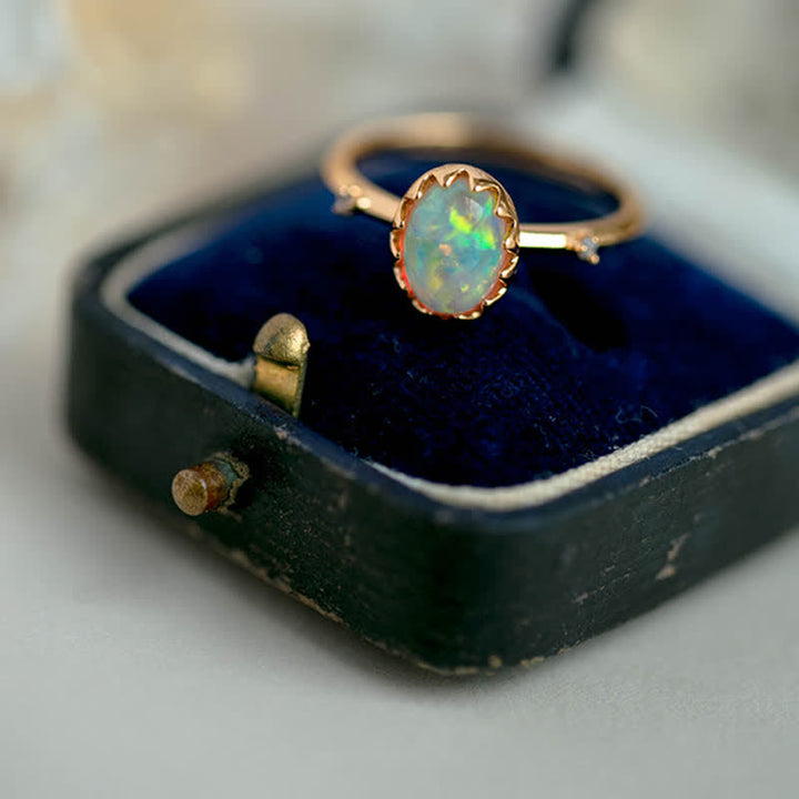 Olivenorma Retro Gold Opal Adjustable Ring - image 5