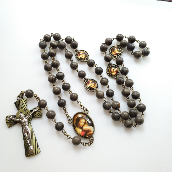 Olivenorma Black Wood Grain Rosary Holy Medal Cross Necklace - Cross - image 0
