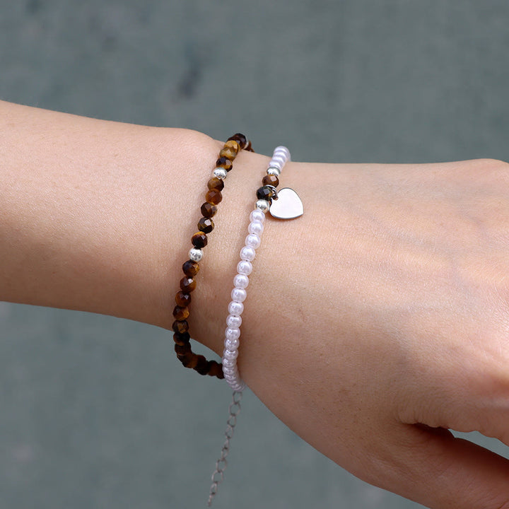 Olivenorma Faceted Stone Pearl Heart Charm Double Layer Bracelet - image 2