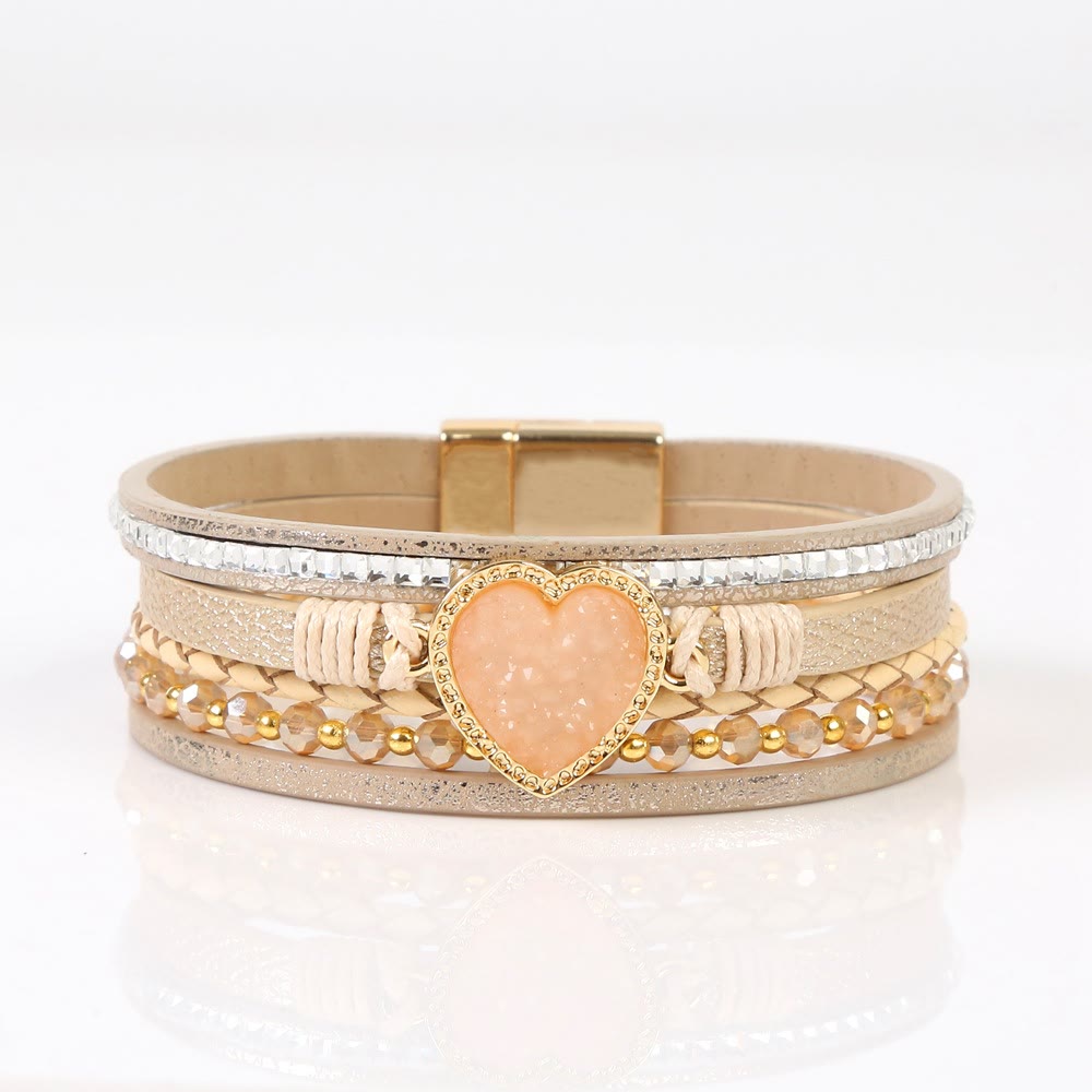 Olivenorma Heart Shape Cluster Multilayer Braided Leather Bracelet - Sun Stone - image 12
