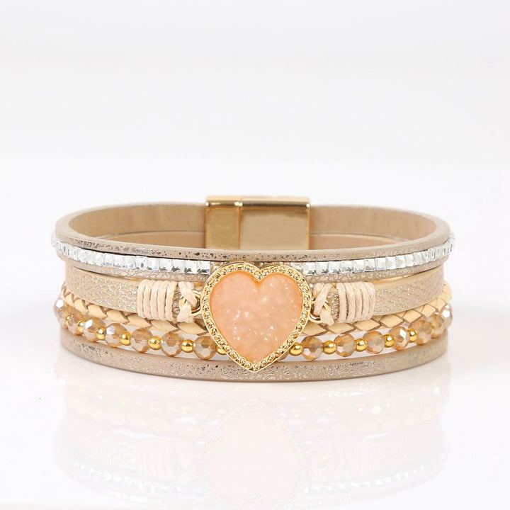 Olivenorma Heart Shape Cluster Multilayer Braided Leather Bracelet - Sun Stone - image 12