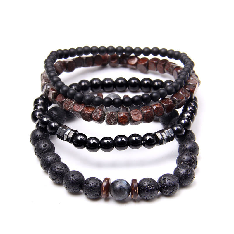 Olivenorma "Strength Of Nature"  Volcanic Stone & Hematite 4 Pieces Set Bracelet - image 1