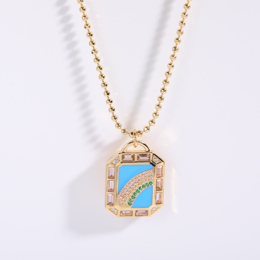 Olivenorma Enamel Rainbow Star Moon Tarot Card Pendant Necklace - Moon - image 3