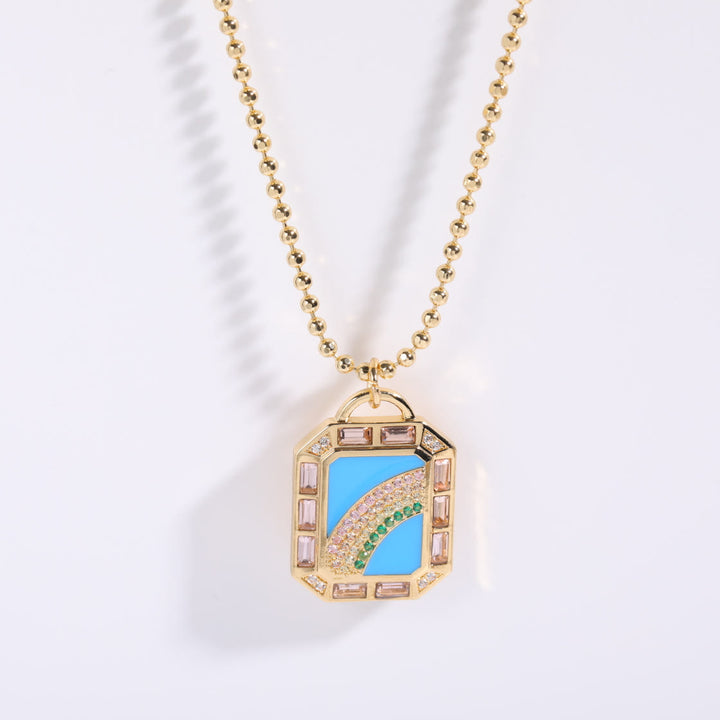 Olivenorma Enamel Rainbow Star Moon Tarot Card Pendant Necklace - Moon - image 3