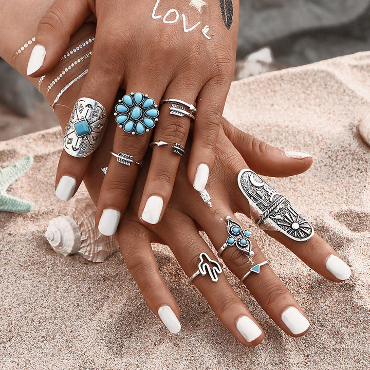 Olivenorma 9-piece Boho Stackable Turquoise Ring Set  - image 1