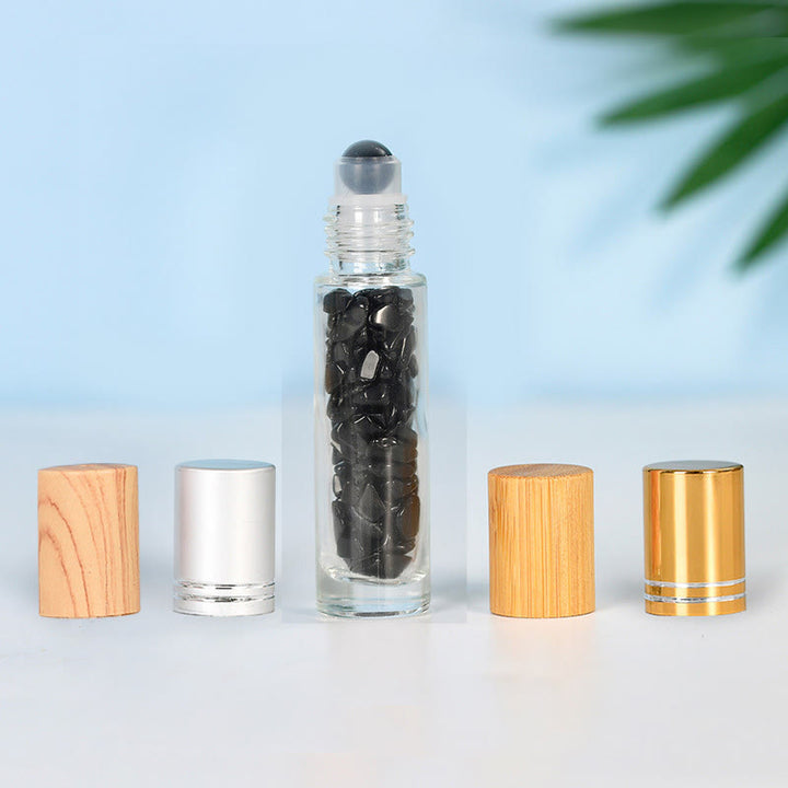 Olivenorma Crystal Roll-On Essential Oil Bottle Gemstone Decoration - Obsidian - Gold lid - image 15