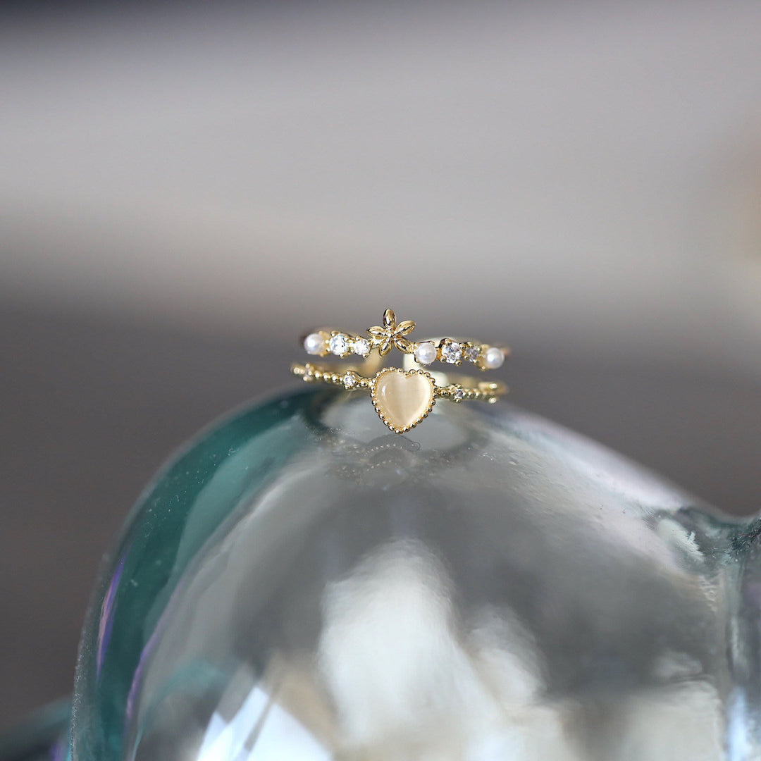 Olivenorma Cat's Eye Stone White Zircon Adjustable Ring - Cat's Eye Stone&White Zircon - image 0