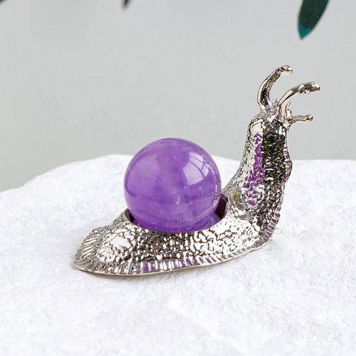 Olivenorma Natural Crystal Ball Holder Small Snail Gemstone Decoration - Amethyst - Silver - image 2