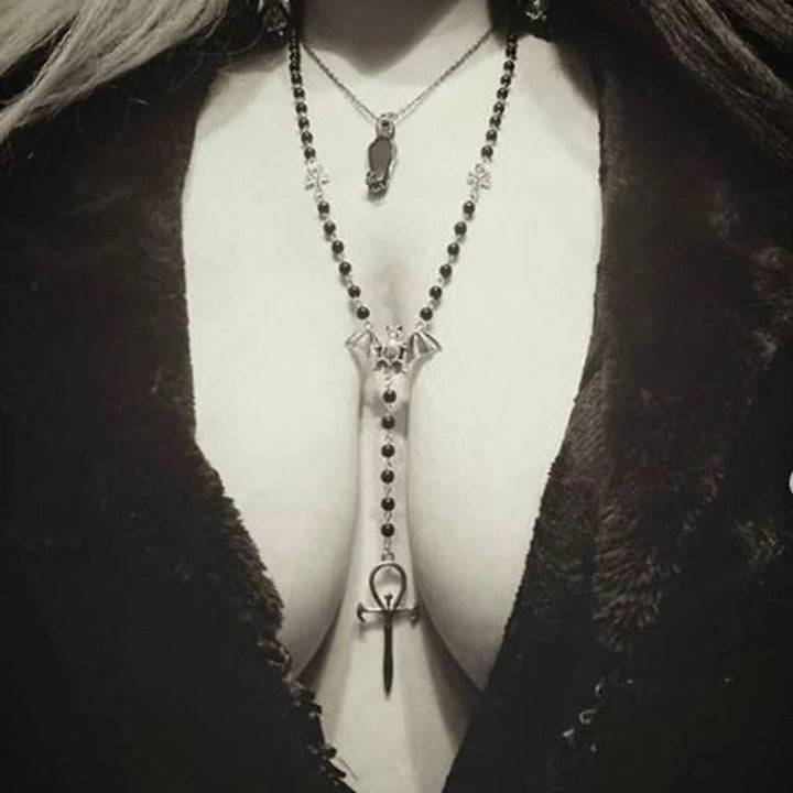Olivenorma "Mysterious Vampire" Bat Rosary Cross Necklace - image 1