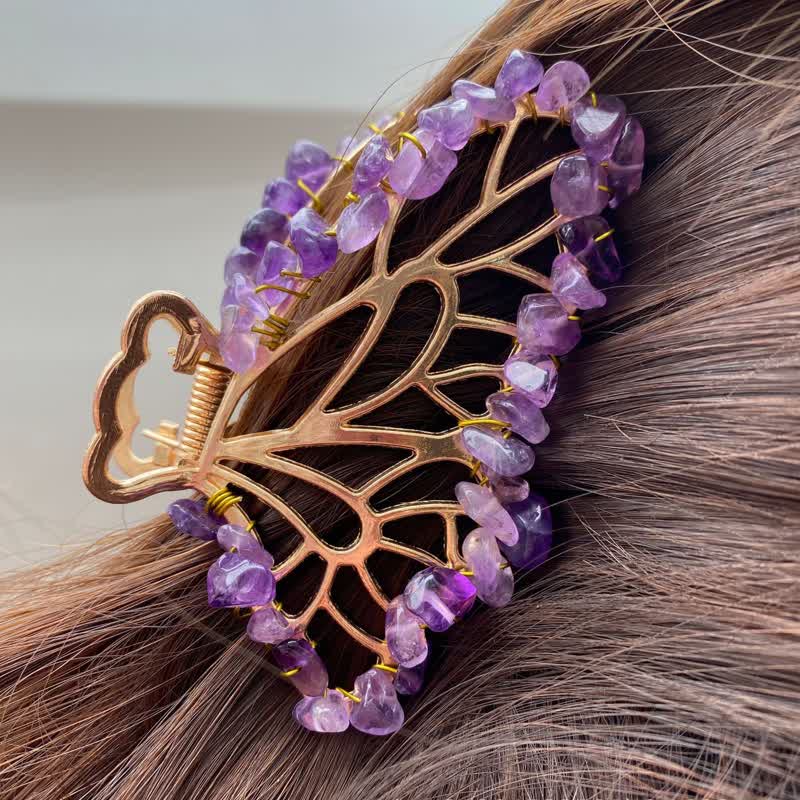Amethyst Or Rose Quartz Butterfly Shape Hairpin - Amethyst - image 1