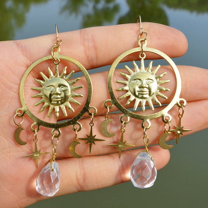 Olivenorma Natural Raindrop Crystal Gold Sun Moon Star Earrings - Clear Quartz - image 7