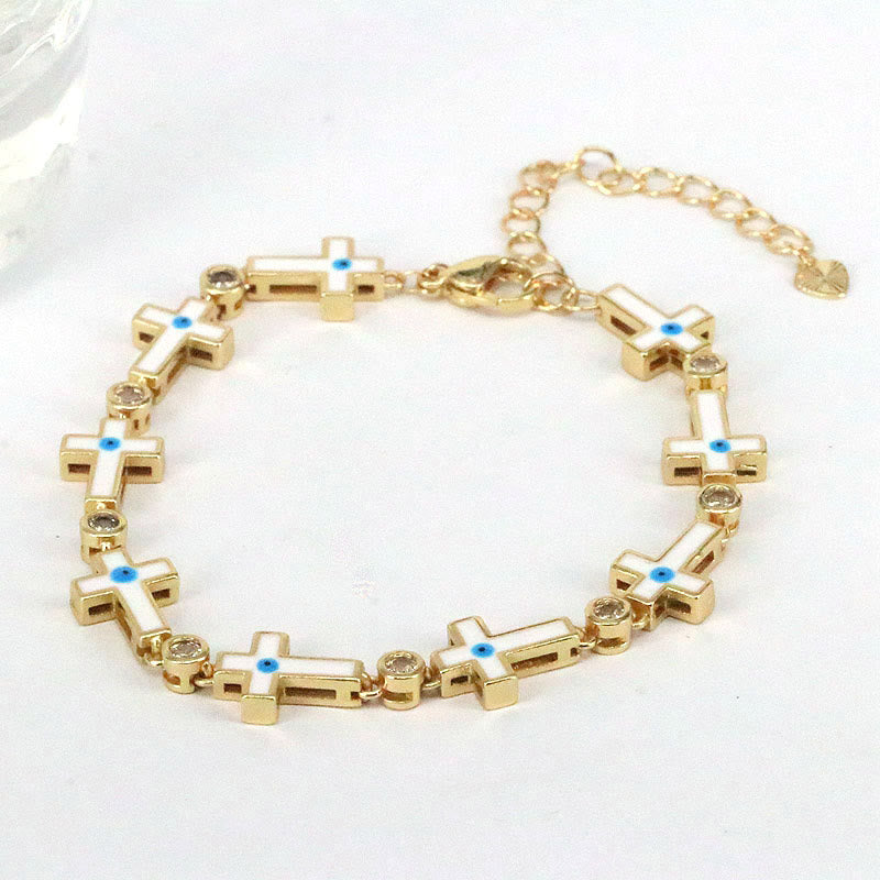 Olivenorma Color Dripping Evil Eye Alloy Cross Beads Bracelet - White Cross - image 2