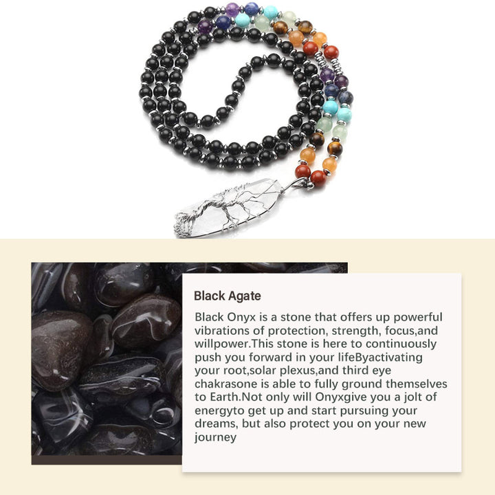 Natural Crystal Chakra Mala  - Black Agate - image 1