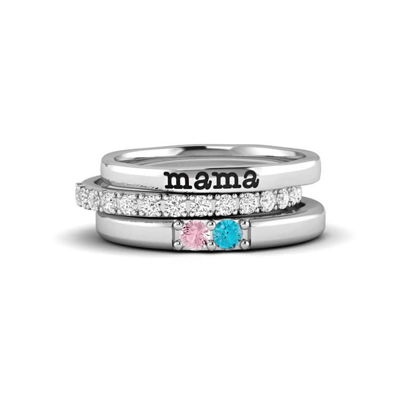 Olivenorma Custom Gift Birthstone With Zircon 3 - Piece Ring Set - 11 - 2 Brithstones - YES PLEASE - image 1