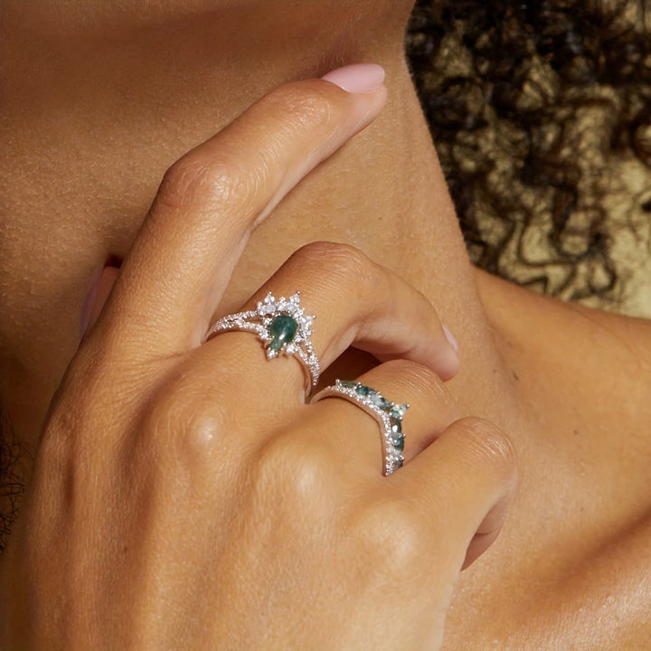 Olivenorma Moss Agate White Zircon Crown 925 Sterling Silver Ring - image 2