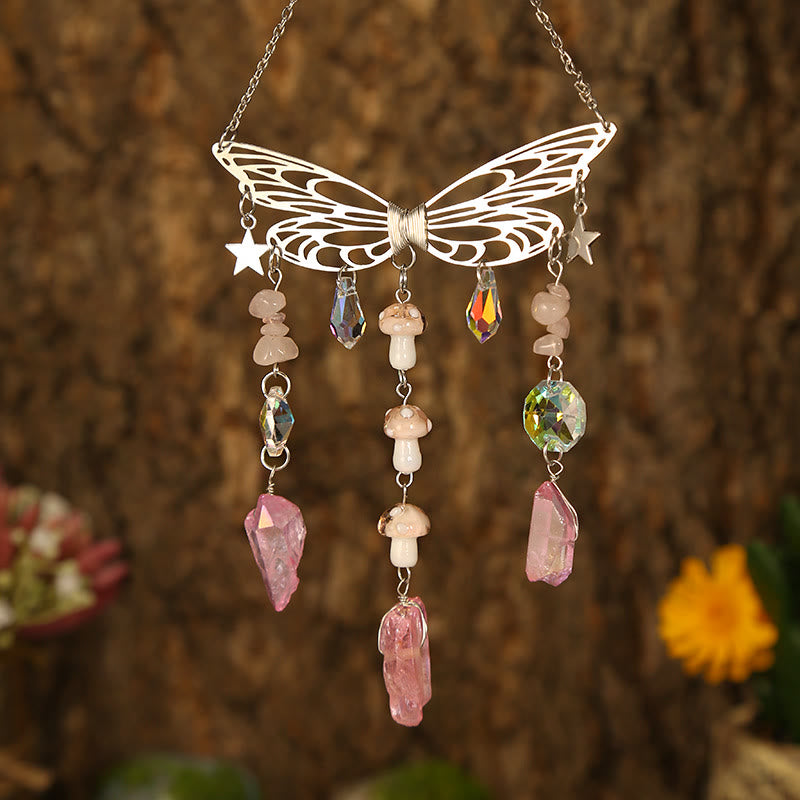 Olivenorma Crystal Butterfly Wings Sunshine Catcher Wind Chime - Silver Butterfly - Rose Quartz - image 21