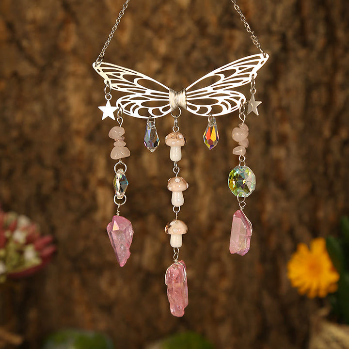Olivenorma Crystal Butterfly Wings Sunshine Catcher Wind Chime - Silver Butterfly - Rose Quartz - image 21