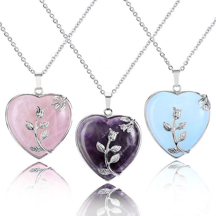Olivenorma Heart Shaped Rose Gemstone Necklace - image 0