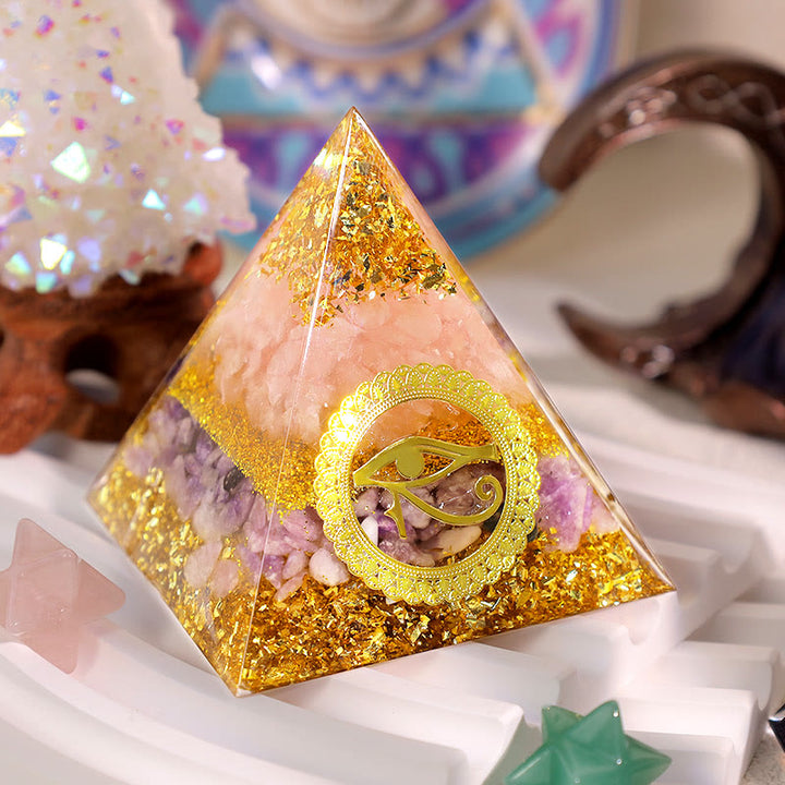 Olivenorma Rose Quartz Lepidolite Eye Of Horus Orgone Pyramid - 3.93''*3.93''(10cm X 10cm) - YES PLEASE $8 - image 0