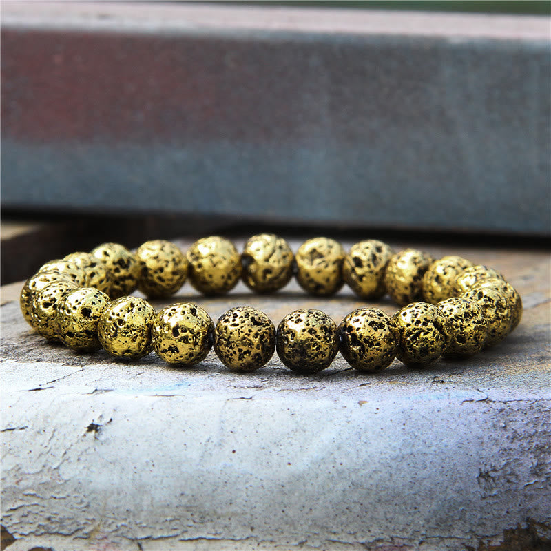 Olivenorma Plated Lava Stone 8mm Beaded Men Bracelet - Lava Stone&Gold - image 4