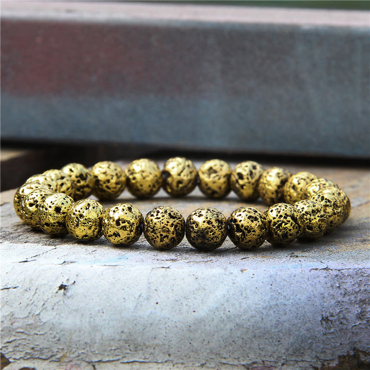 Olivenorma Plated Lava Stone 8mm Beaded Men Bracelet - Lava Stone&Gold - image 4