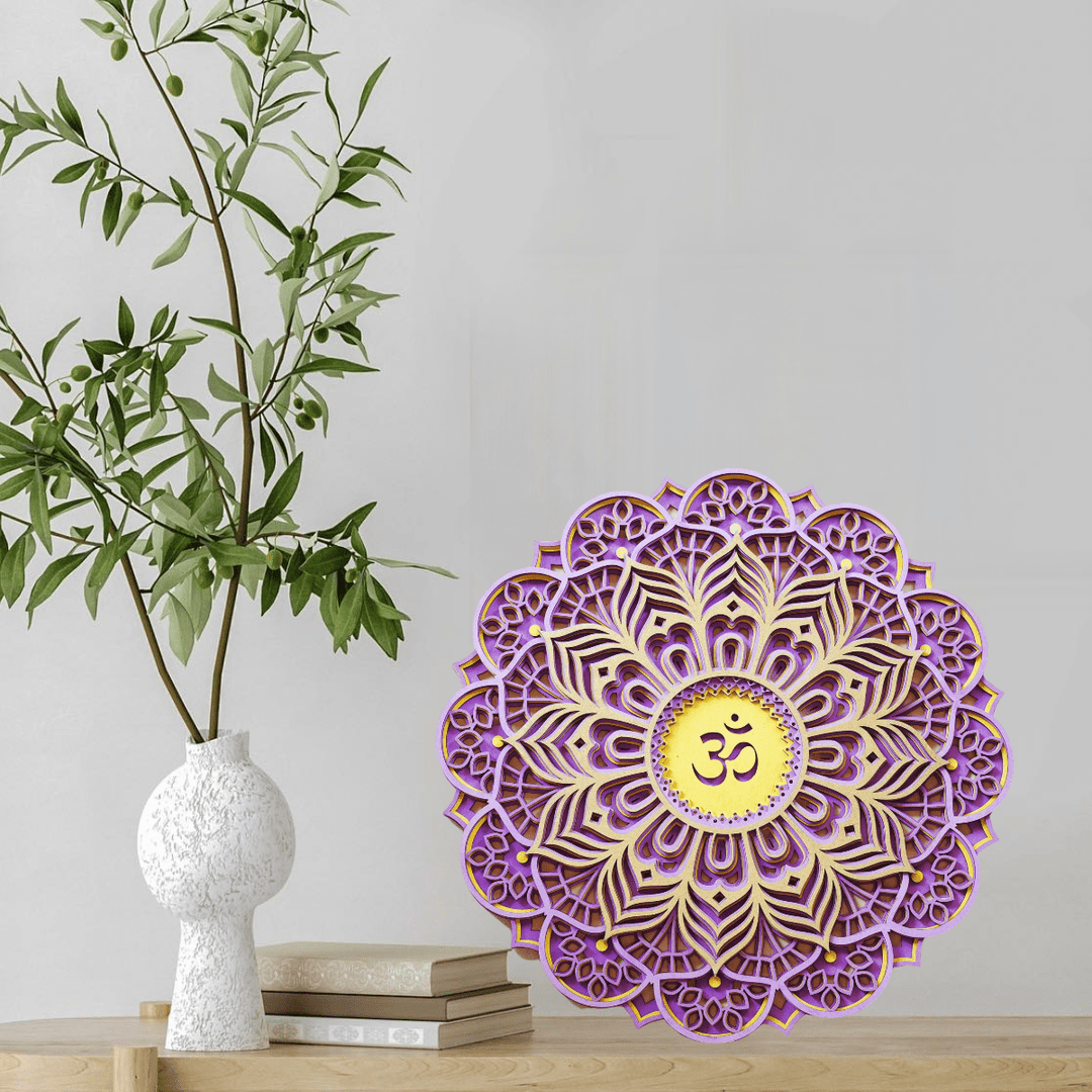 Olivenorma Purple Pink Om Hamsa Chakra 3D Carving Wall Decor - image 4