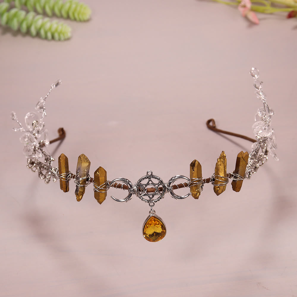 Olivenorma Natural Crystal Sun Moon Woven Flower Crystal Crown - Smoky Quartz&Clear Crystal - image 6
