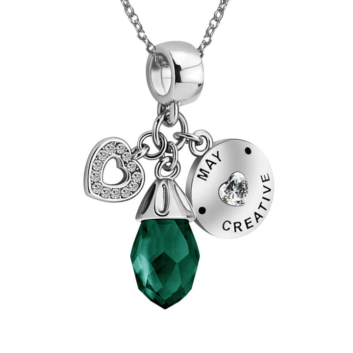 Olivenorma Diamond Heart Pendant Birthstone Necklace - May&Emerald - image 4