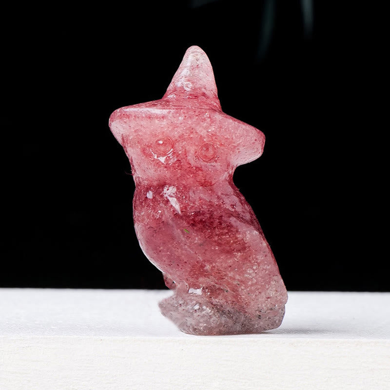 Olivenorma Halloween Crystal Owl Carving Gemstone Decoration - Strawberry Quartz - image 3