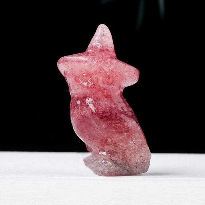 Olivenorma Halloween Crystal Owl Carving Gemstone Decoration - Strawberry Quartz - image 3