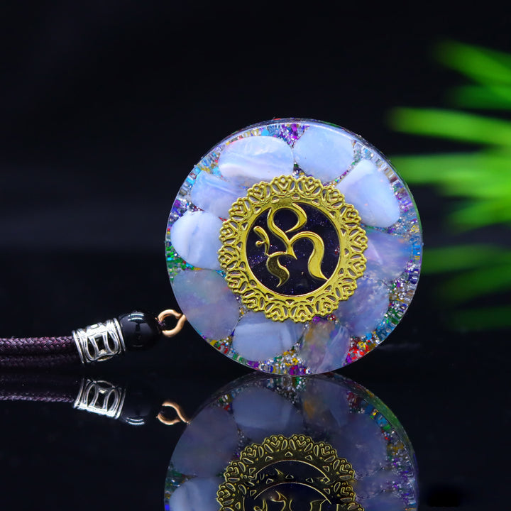 Olivenorma Natural Blue Chalcedony Gravel Epoxy Pendant Necklace - image 2