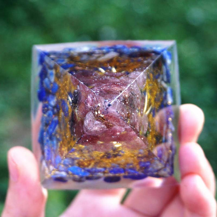 Olivenorma Lapis Lazuli With Strawberry Quartz Tree Of Life Orgone Pyramid - image 3