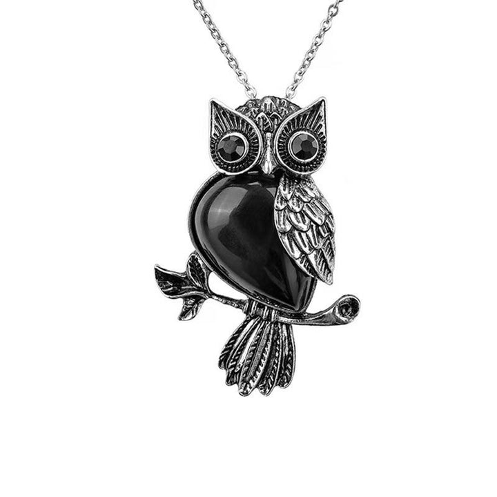 Olivenorma Natural Stone Owl Necklace - Obsidian - image 5