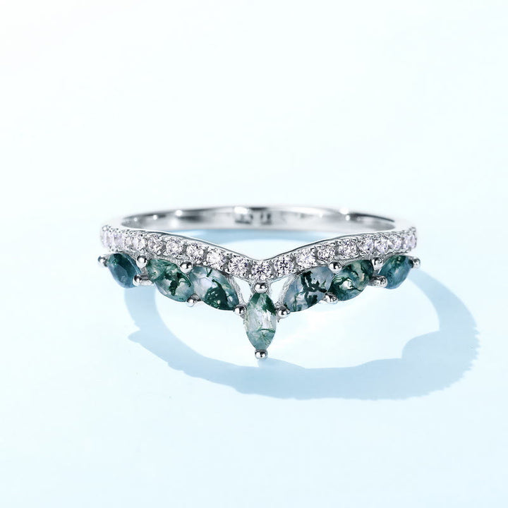 Olivenorma Moss Agate White Zircon Crown 925 Sterling Silver Ring - image 4