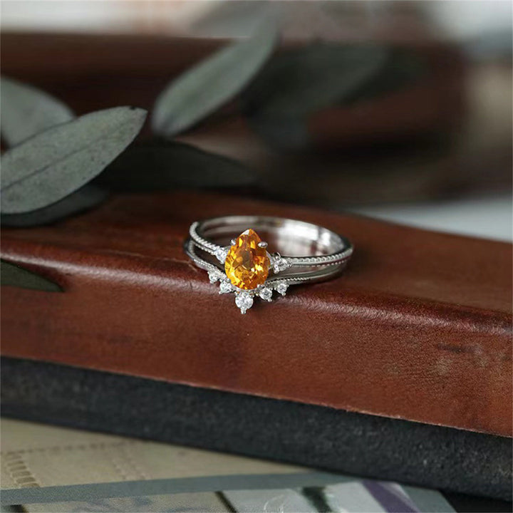 Olivenorma Copper Gold Drop Shape Citrine Ring - Silver&Citrine - image 3