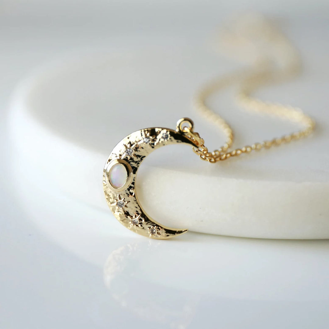 Olivenorma Golden Moon Opal Pendant Clavicle Necklace - image 3