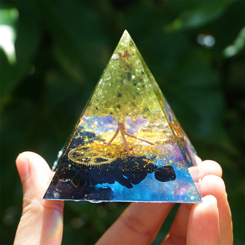 Olivenorma Peridot Amethyst With Black Tourmaline Orgone Pyramid - image 3