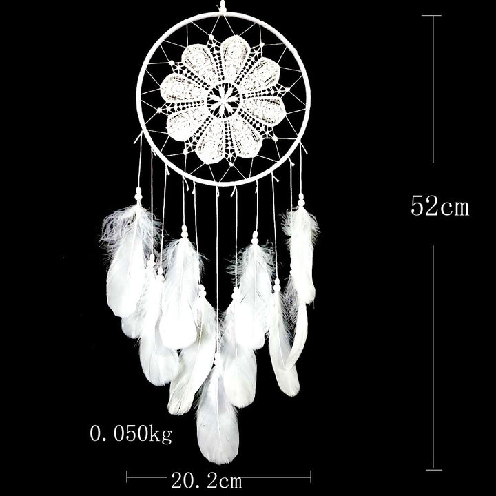 Olivenorma Handwoven Bohemian Dreamcatcher - Large White Fowers - image 15